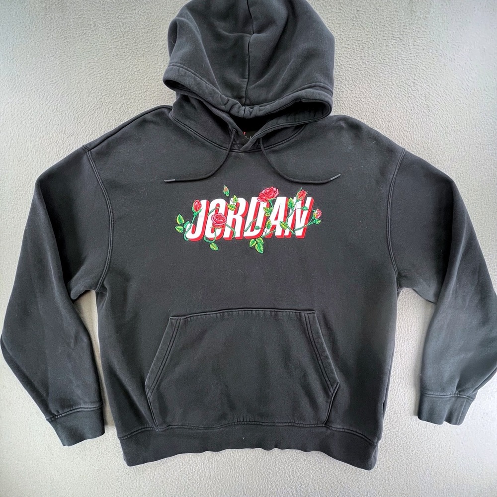 Jordan Men Hoodie Cotton Black Large Rose Graphic Portland 1992 FD0597-010